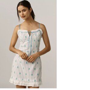 Anthropologie Maeve Sleeveless Jacquard Ruffle-Hem Mini Dress XL blue NEW NWT